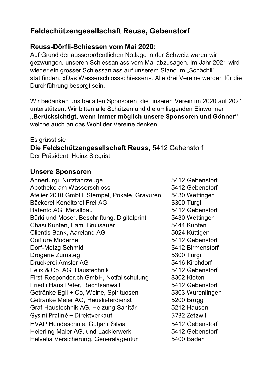 Feldschützengesellschaft Reuss, Gebenstorf