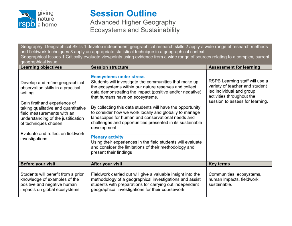 Session Outline Advanced Higher Geography