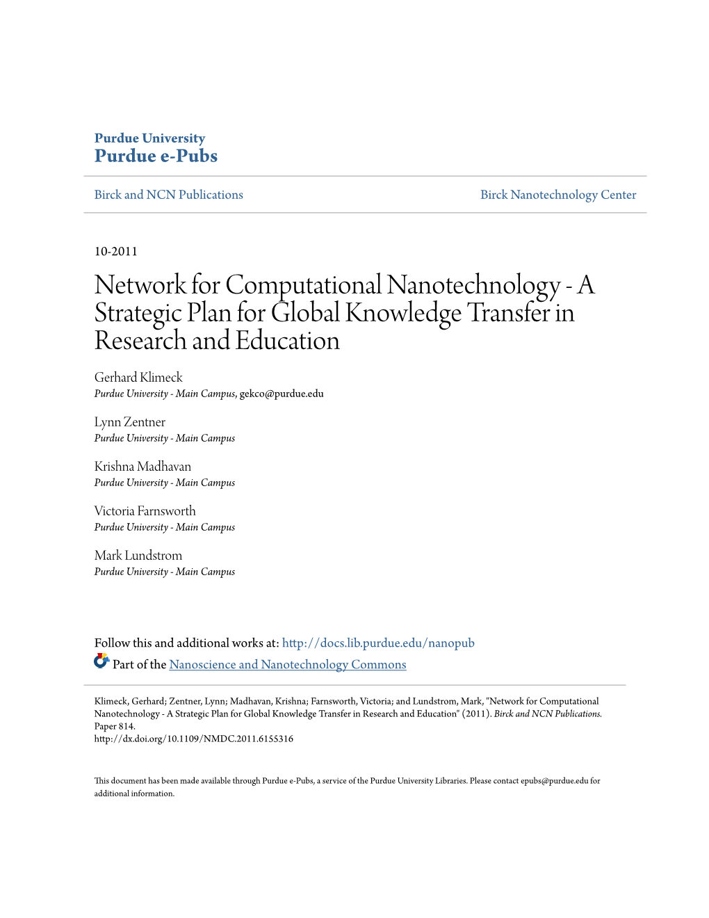Network for Computational Nanotechnology