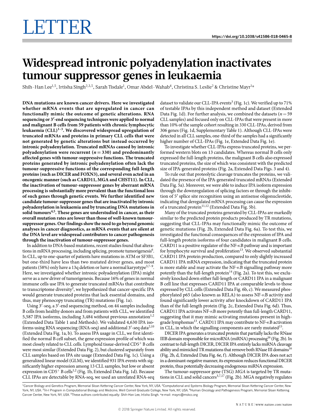 Widespread Intronic Polyadenylation Inactivates Tumour Suppressor