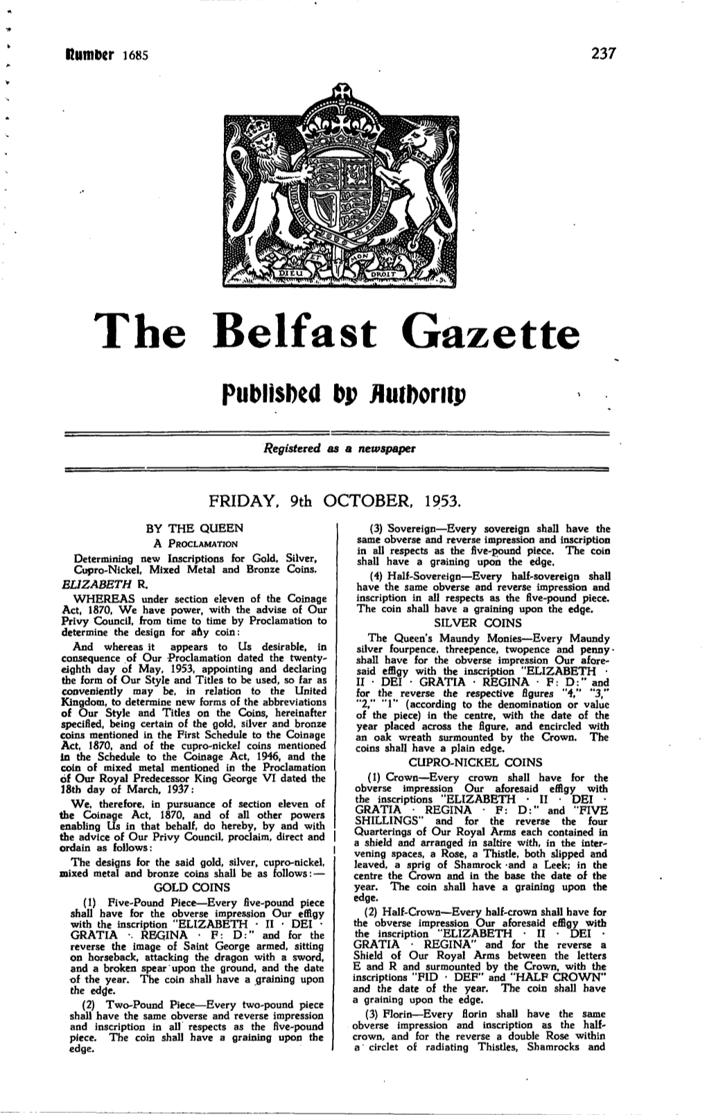 The Belfast Gazette Published Dp Flwhorup