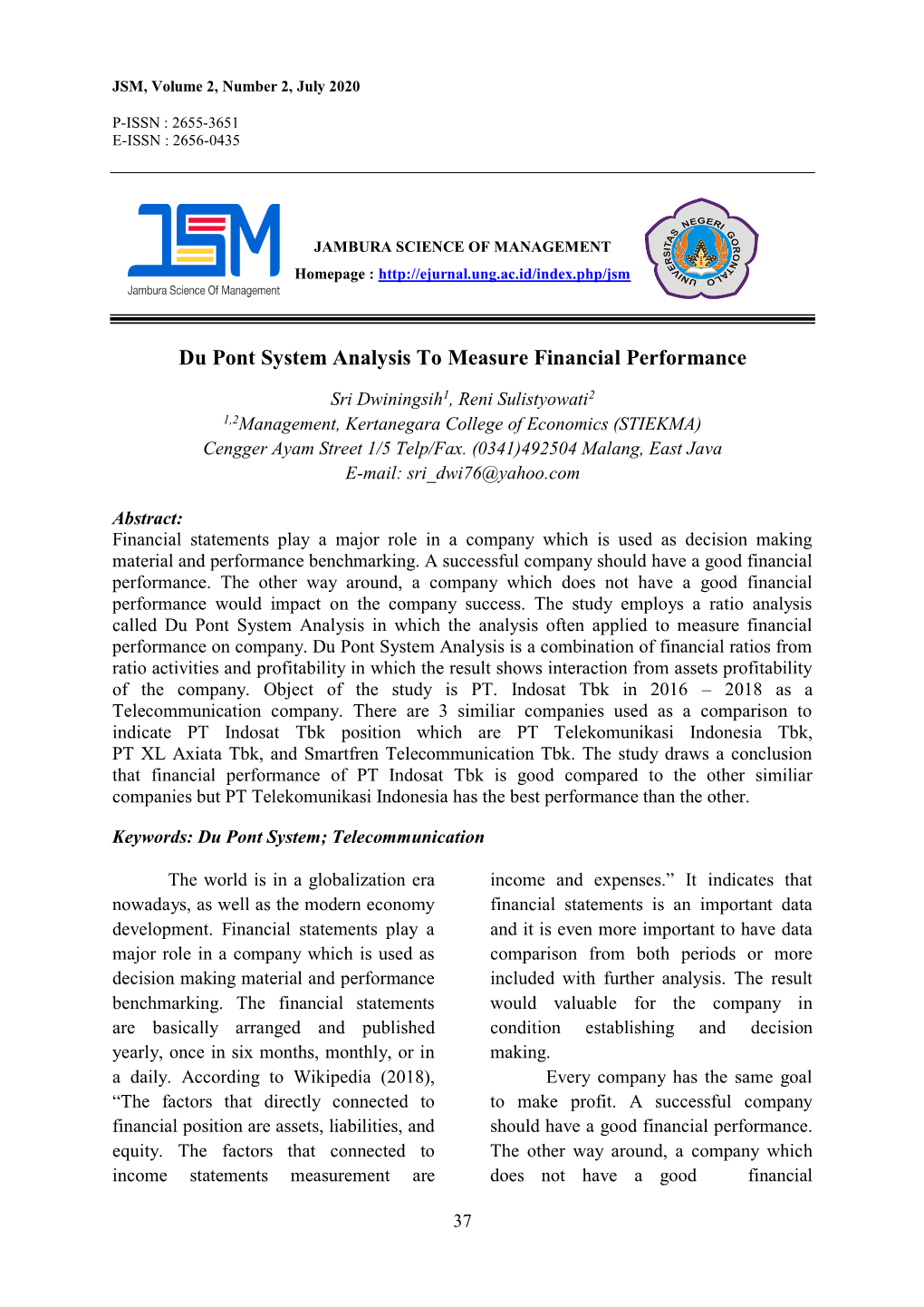 Du Pont System Analysis to Measure Financial Performance