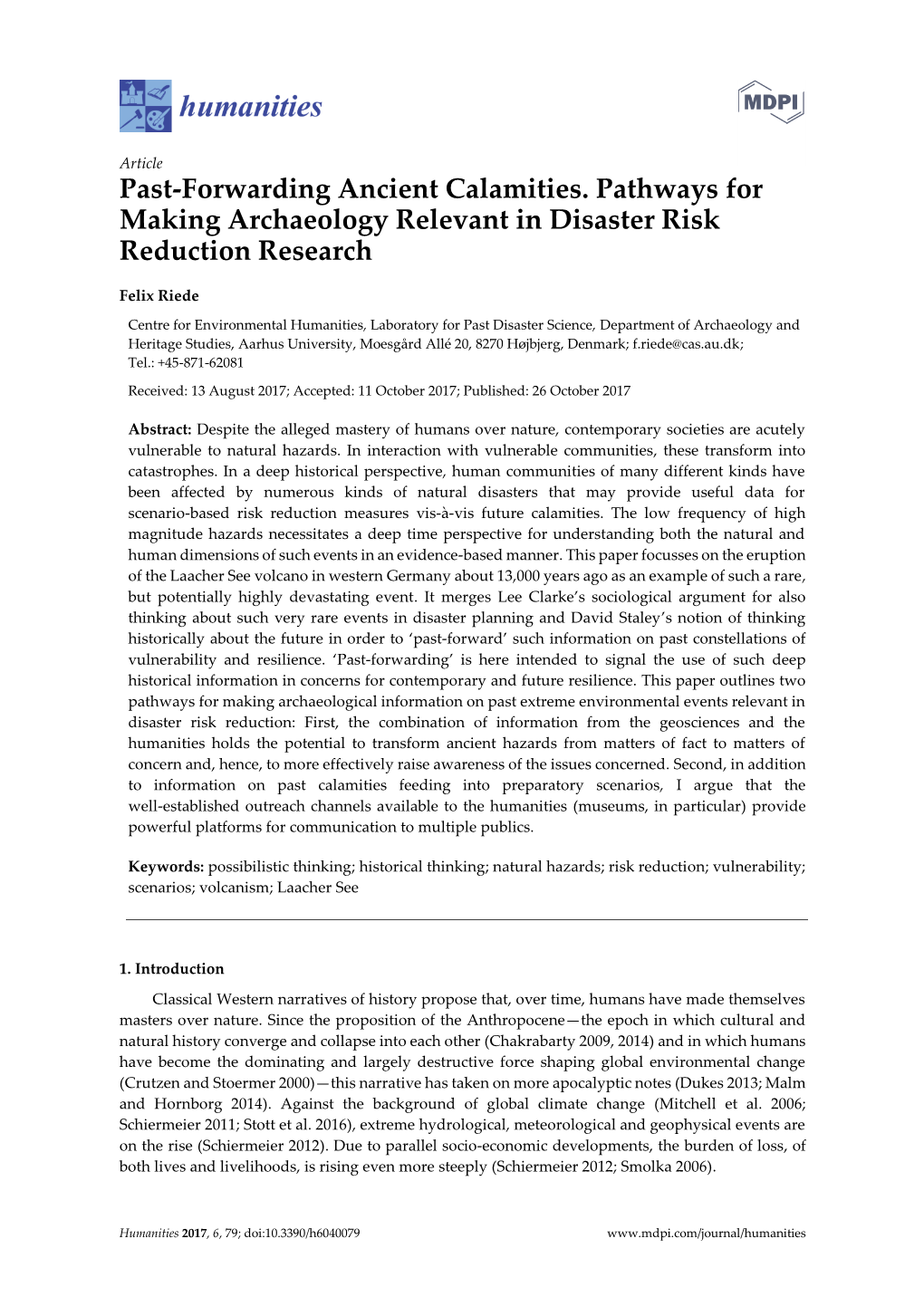 Past-Forwarding Ancient Calamities. Pathways for Making Archaeology Relevant in Disaster Risk Reduction Research