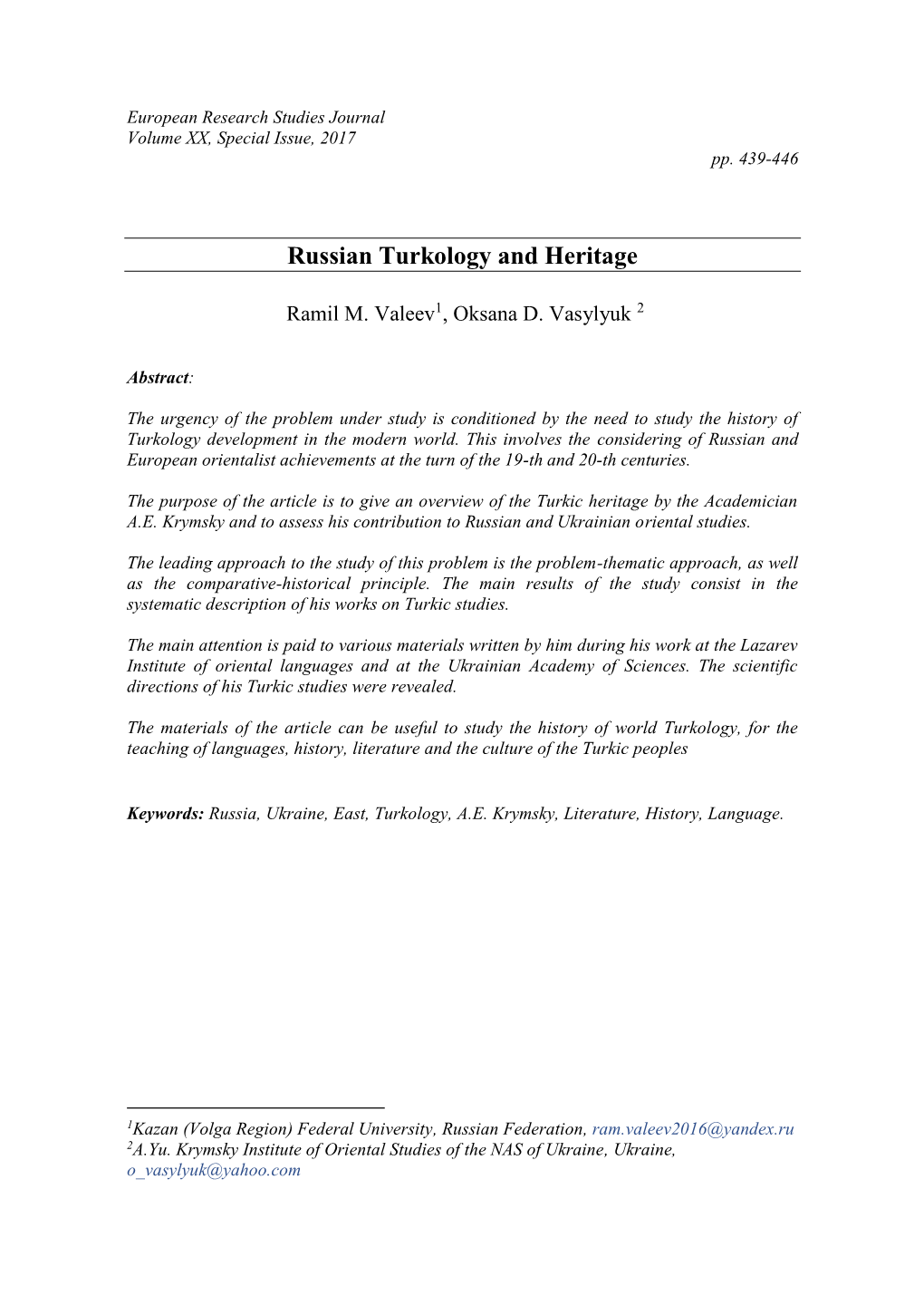 Russian Turkology and Heritage
