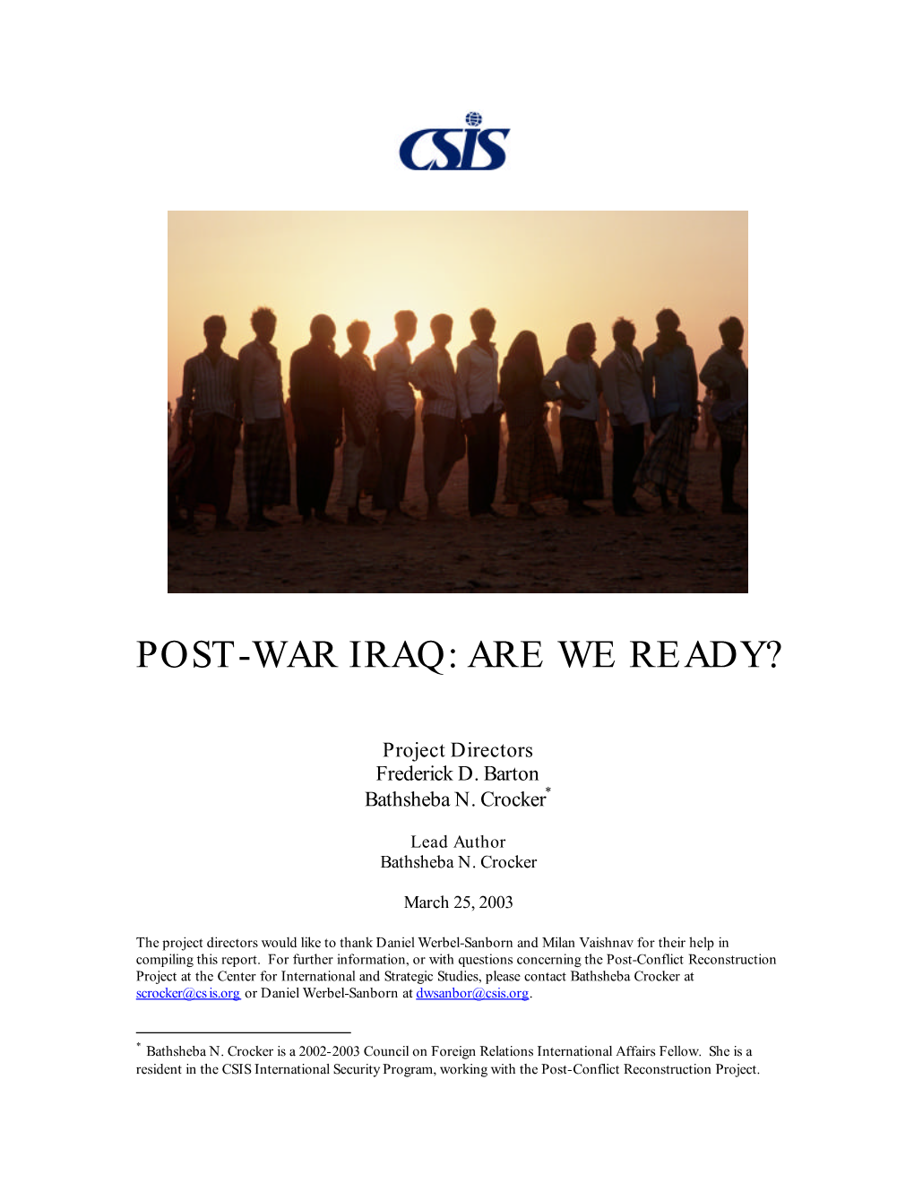 Post-War Iraq: Are We Ready?