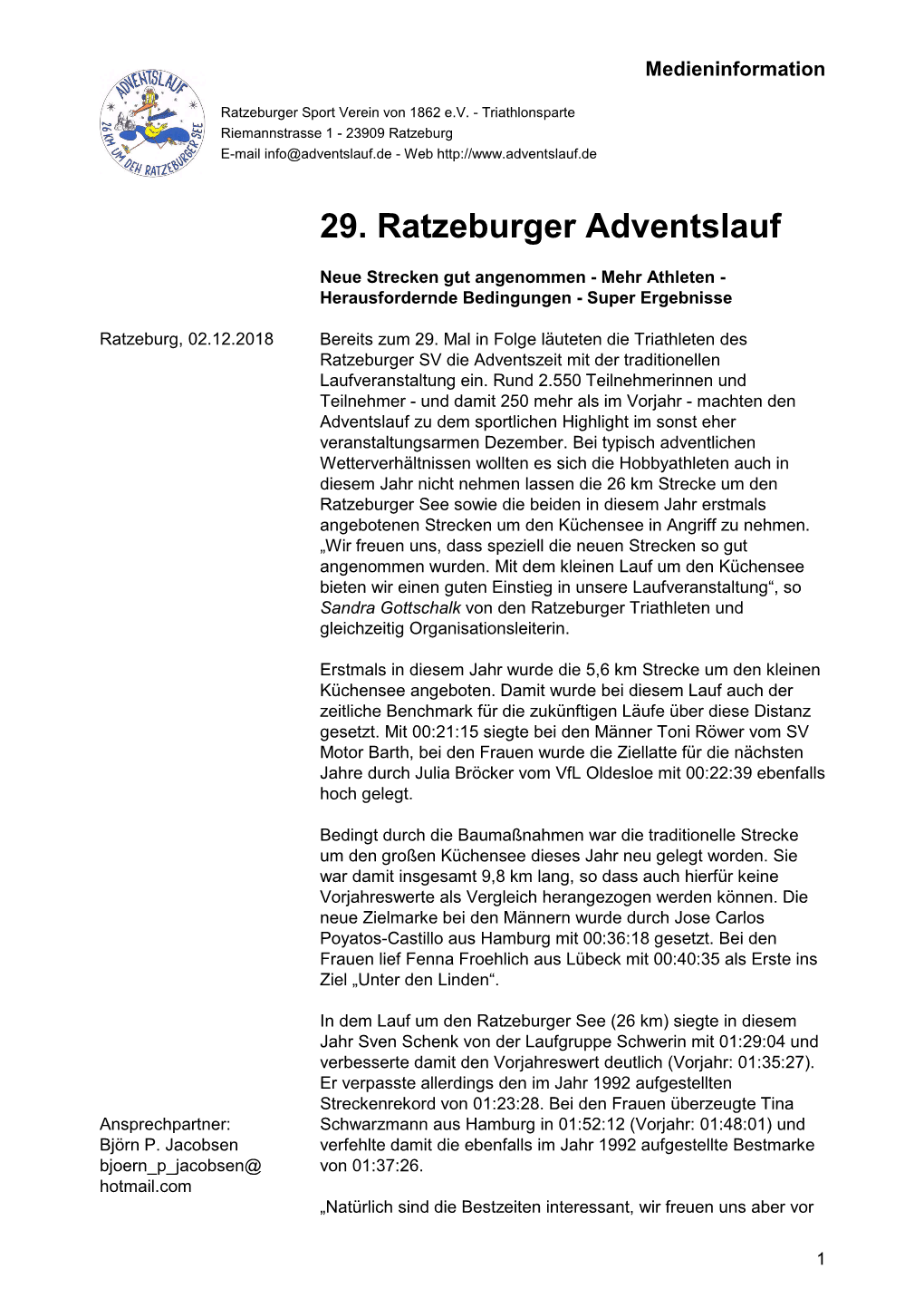 29. Ratzeburger Adventslauf: Neue Strecken Gut Angenommen