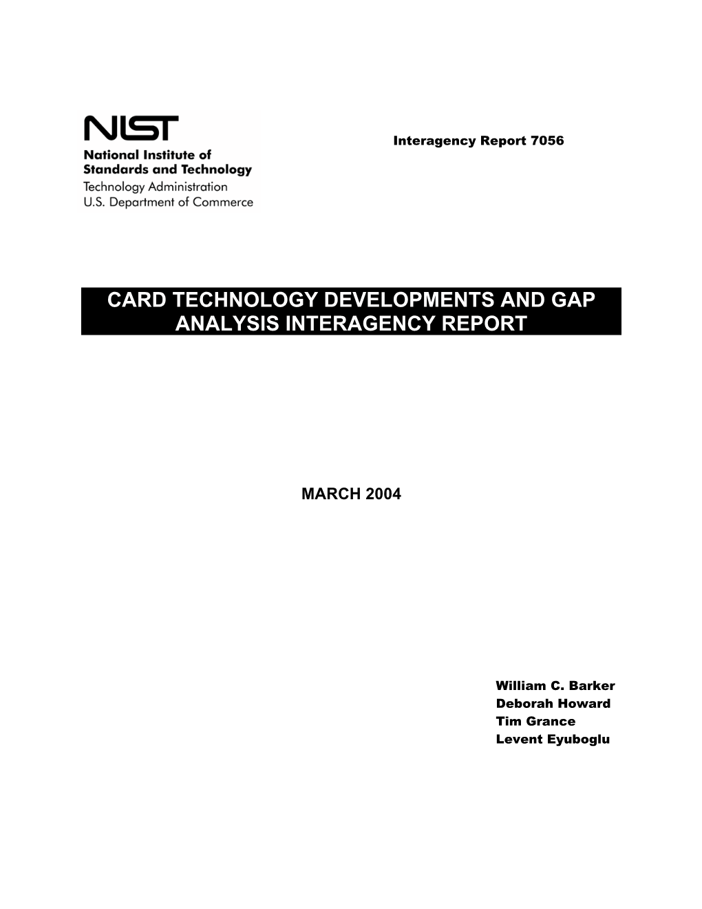 Card Technology Developments and Gap Analysis Interagency Report