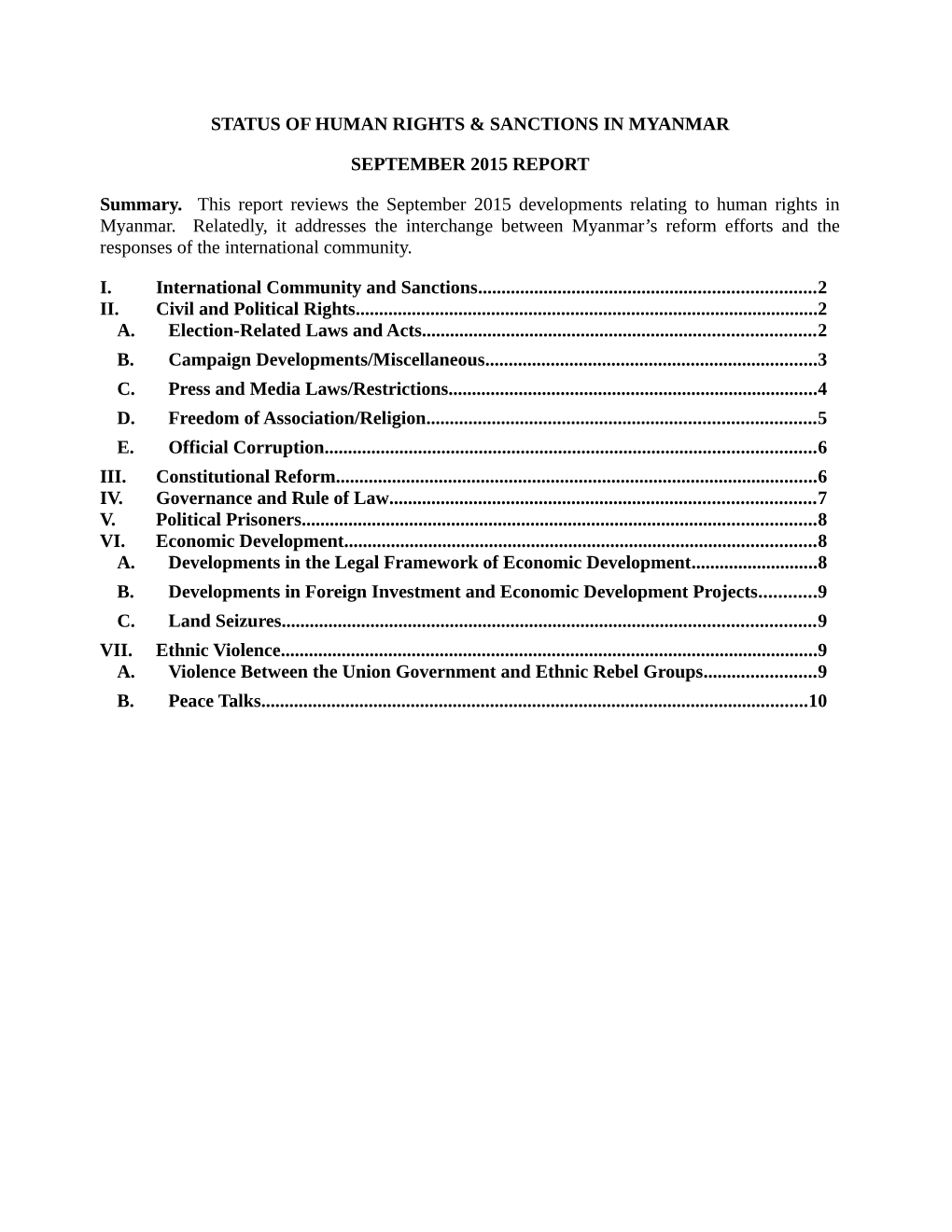 Status of Human Rights & Sanctions in Myanmar