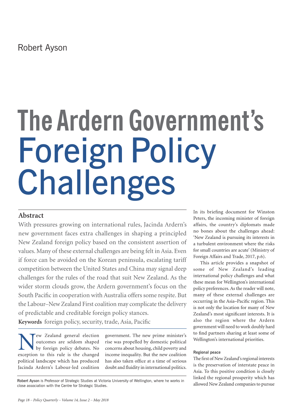 The Ardern Government's Foreign Policy Challenges