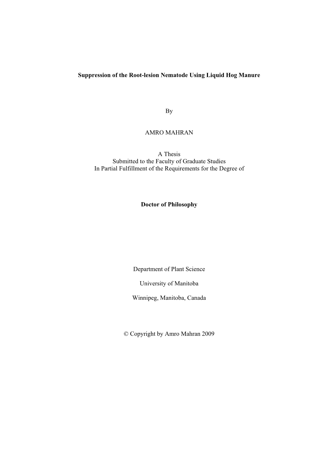 Suppression of the Root-Lesion Nematode Using Liquid Hog Manure