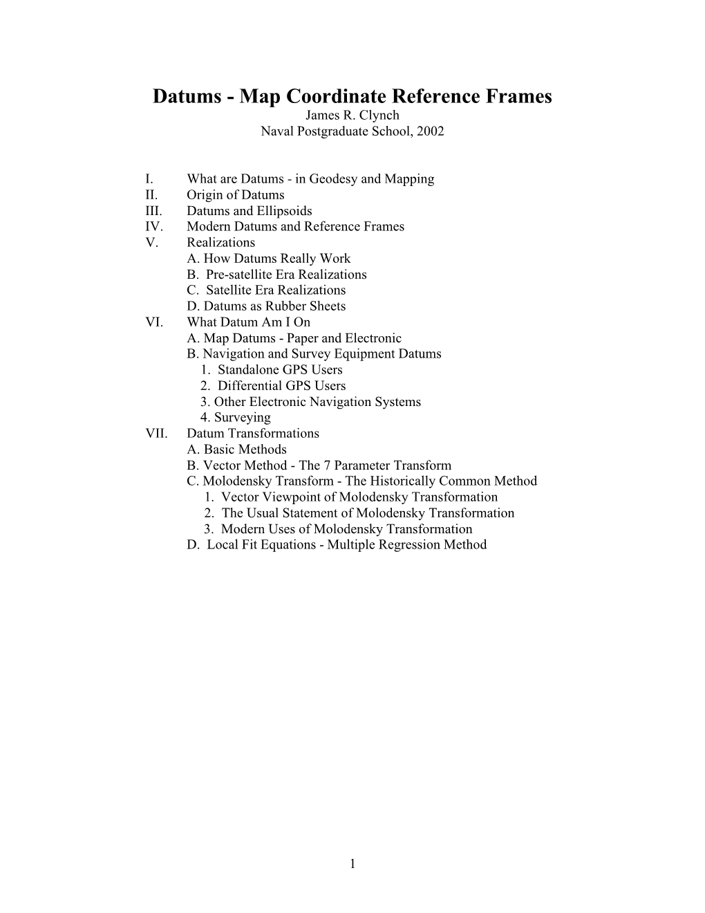 Datums - Map Coordinate Reference Frames James R