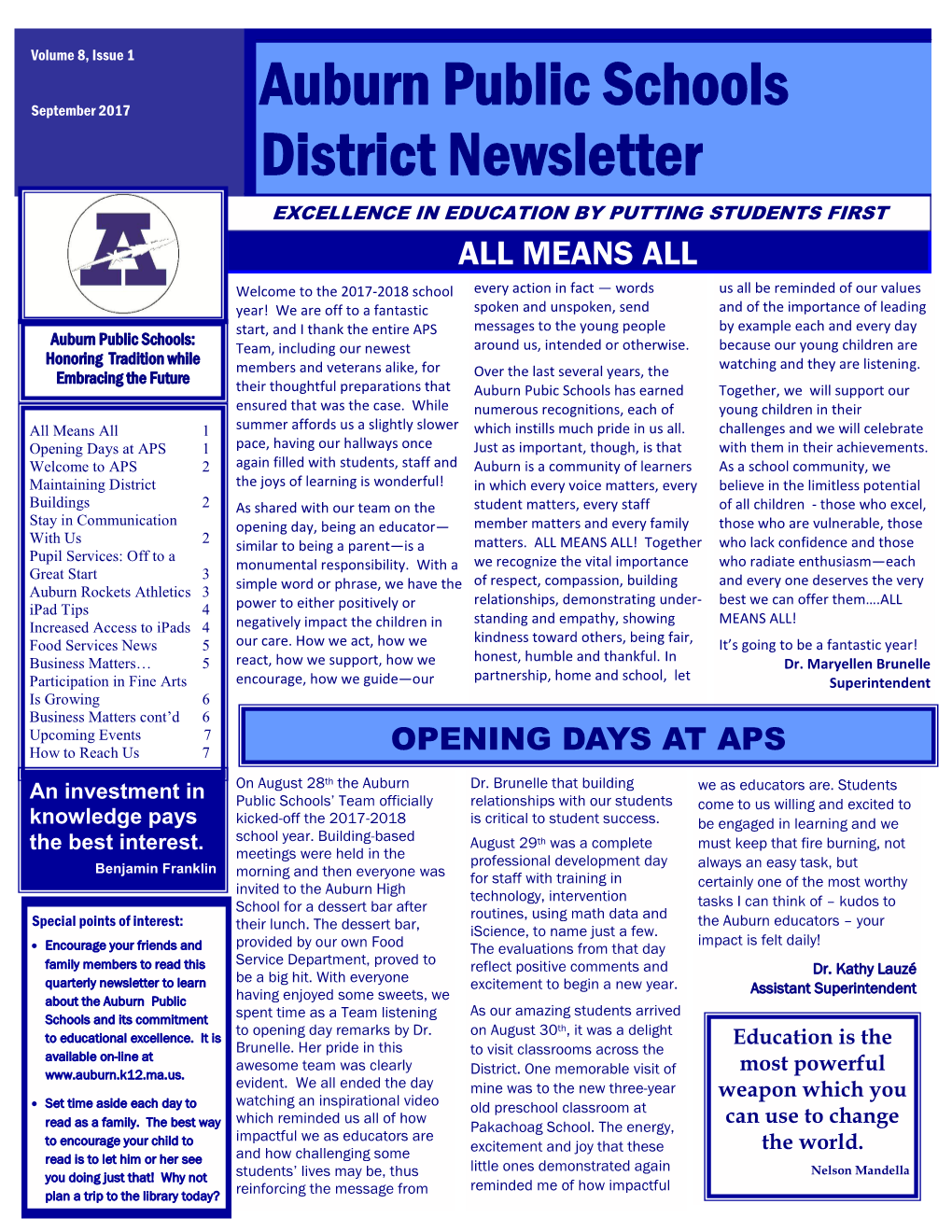 Auburn Public Schools District Newsletter