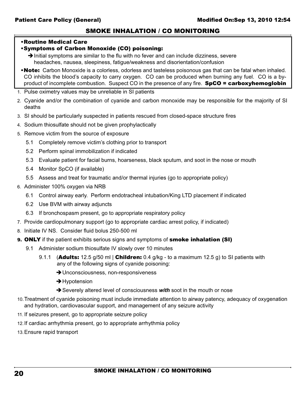 Smoke Inhalation / Co Monitoring