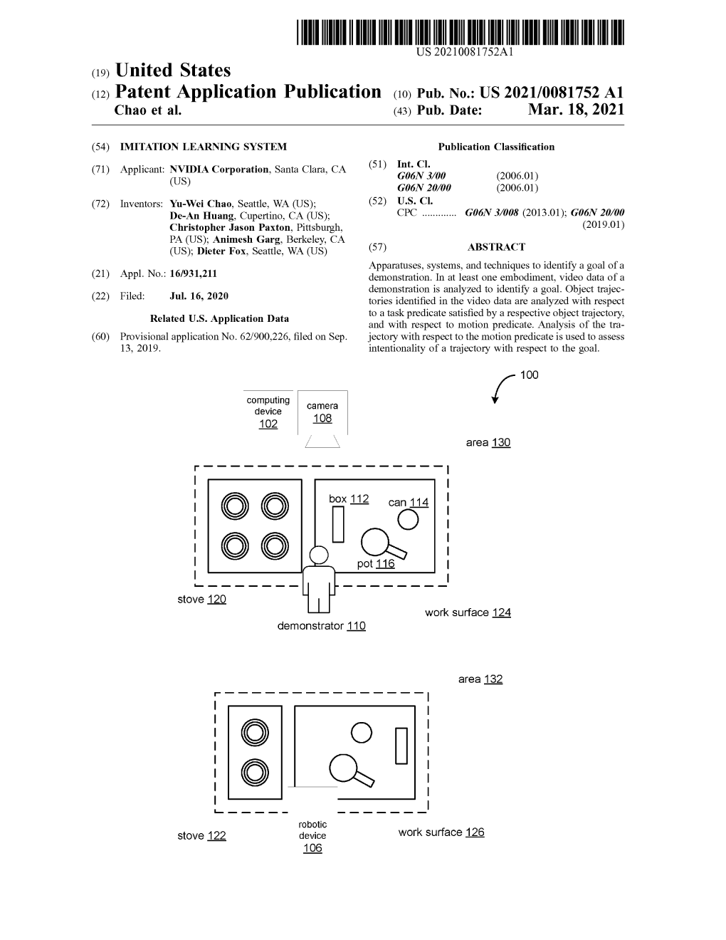 ( 12 ) Patent Application Publication ( 10 ) Pub . No .: US 2021/0081752 A1 Chao Et Al