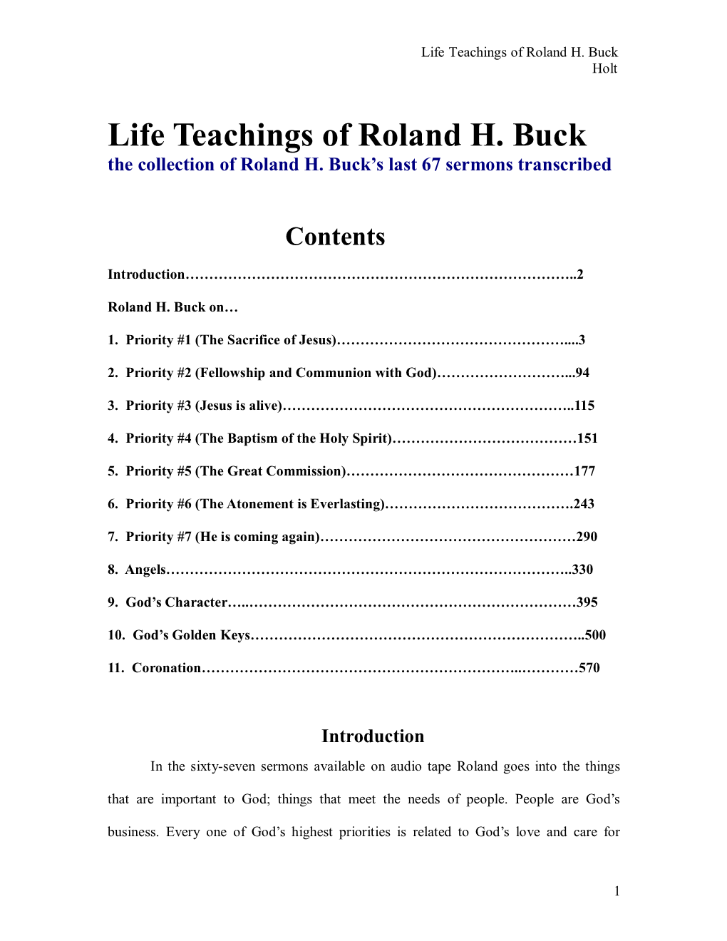 Life Teachings of Roland H. Buck Holt