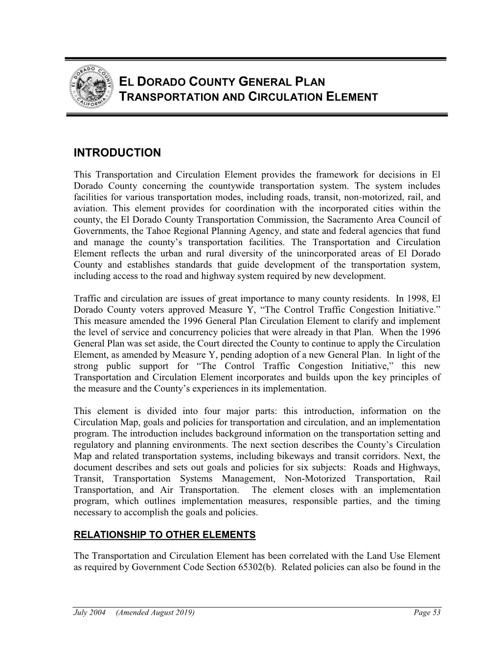 El Dorado County General Plan Transportation and Circulation Element