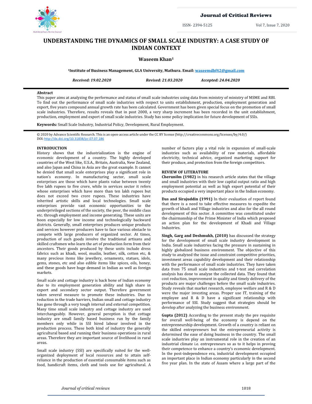 Understanding the Dynamics of Small Scale Industry: a Case Study of Indian Context