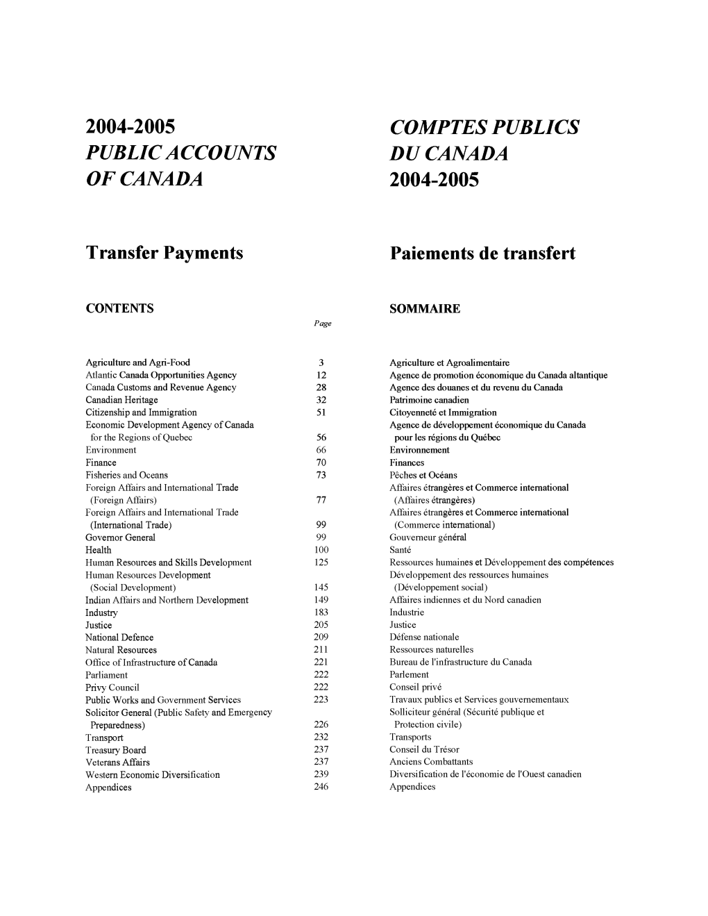COMPTES PUBLICS DU CANADA 2004-2005 Paiements De Transfert
