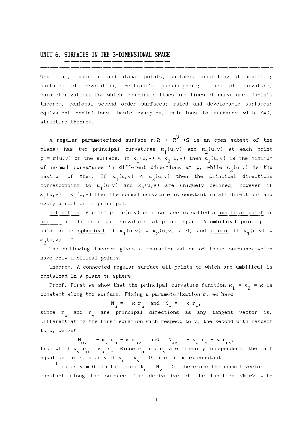 Unit 6. Surfaces in the 3-Dimensional Space