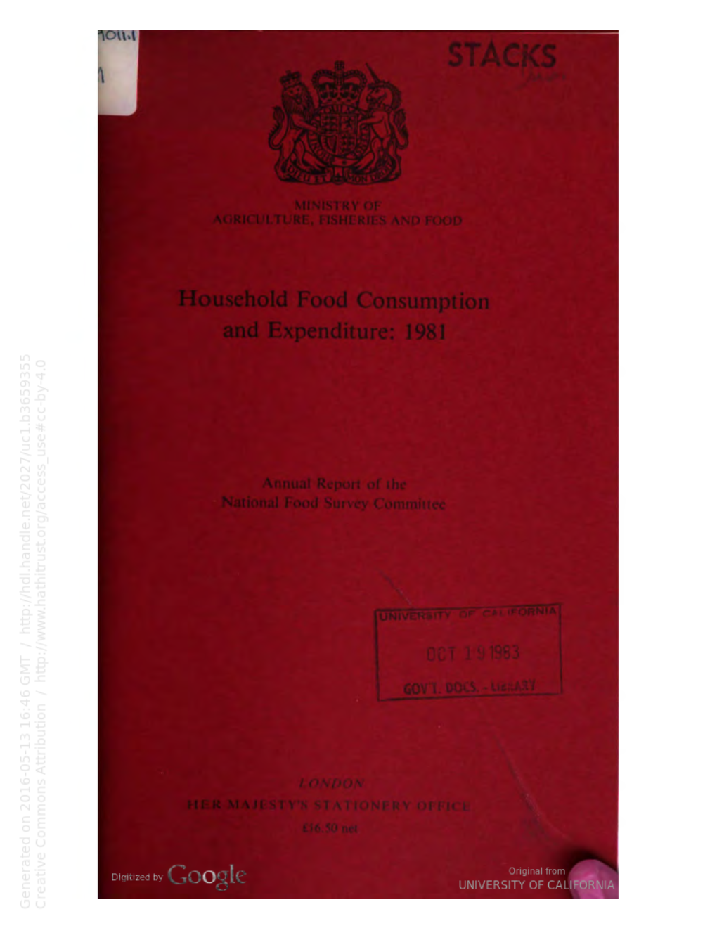 Domestic Food Consumption and Expenditure 1981