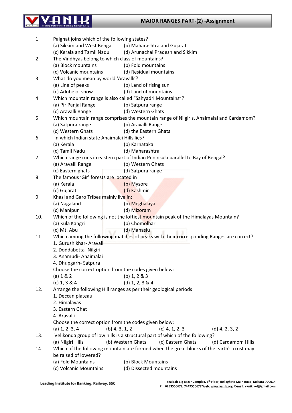 MAJOR RANGES PART-(2) -Assignment