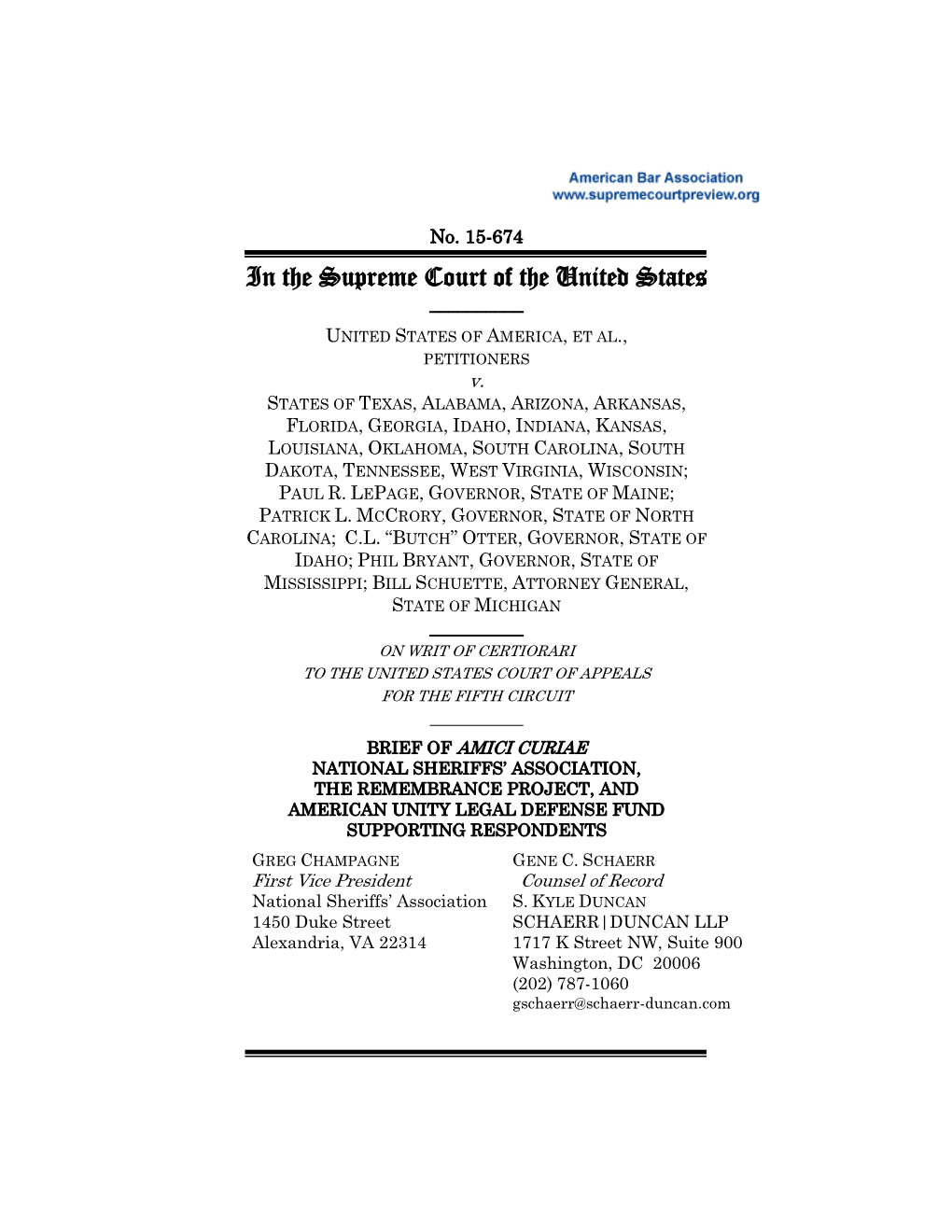 Amicus Brief for National Sheriff's Association
