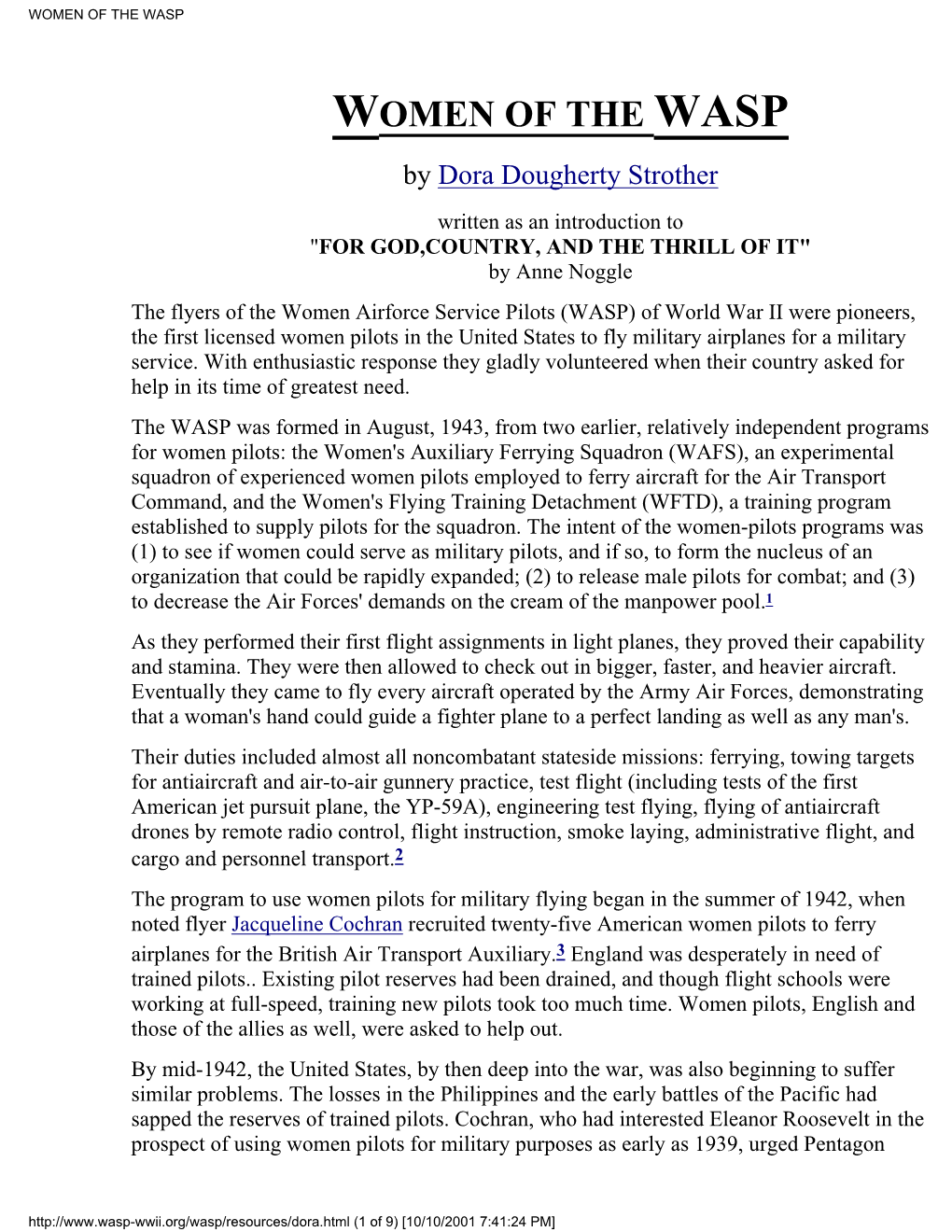 Women of the WASP by WASP Dora Dougherty Strother