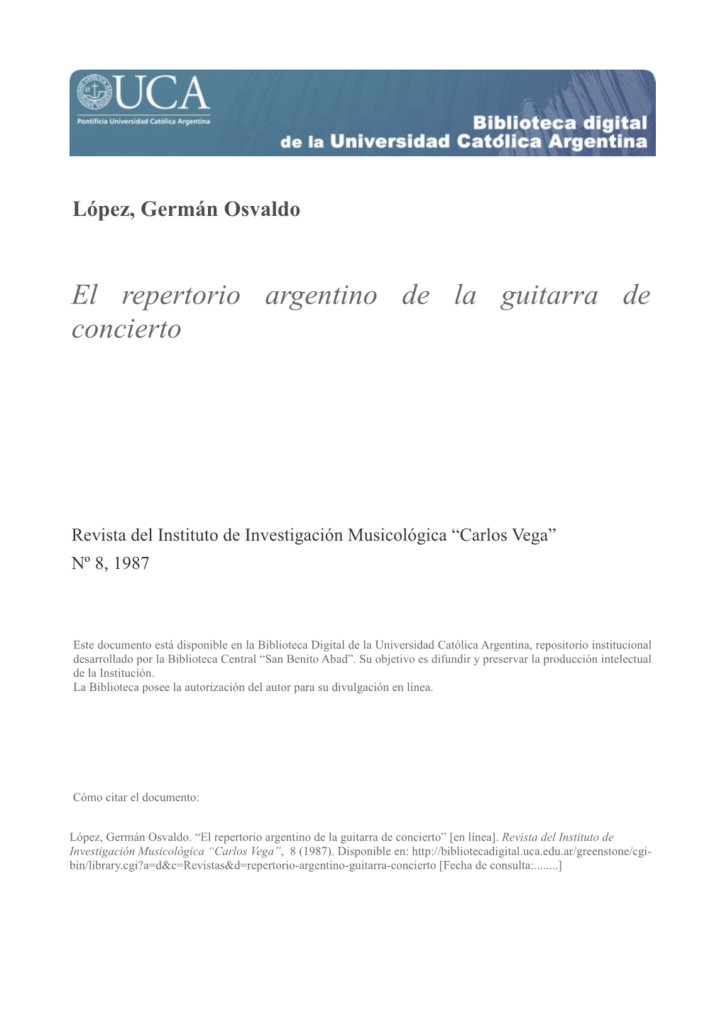 El Repertorio Argentino De La Guitarra De Concierto