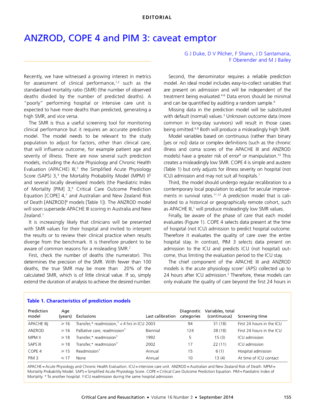 Critical Care and Resuscitation • Volume 16 Number 3 • September 2014 155 EDITORIAL