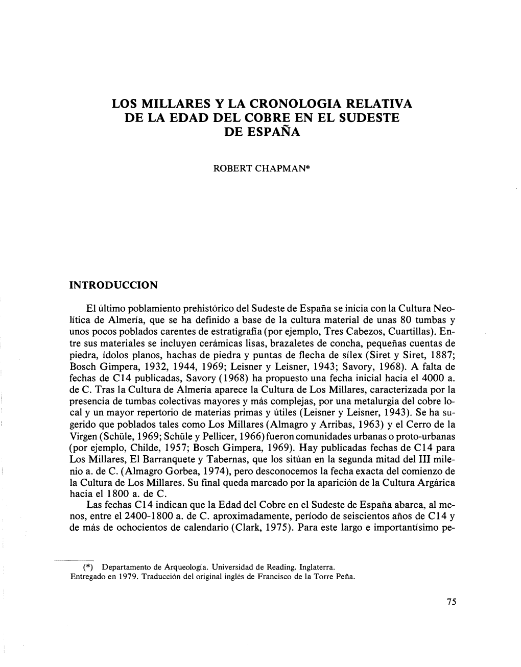 Los Millares Y La Cronologia Relativa De La Edad Del Cobre En El Sudeste De España