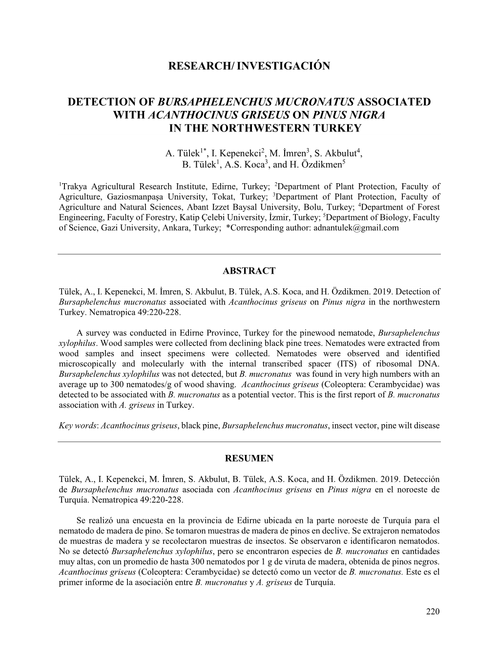 Investigación Detection of Bursaphelenchus