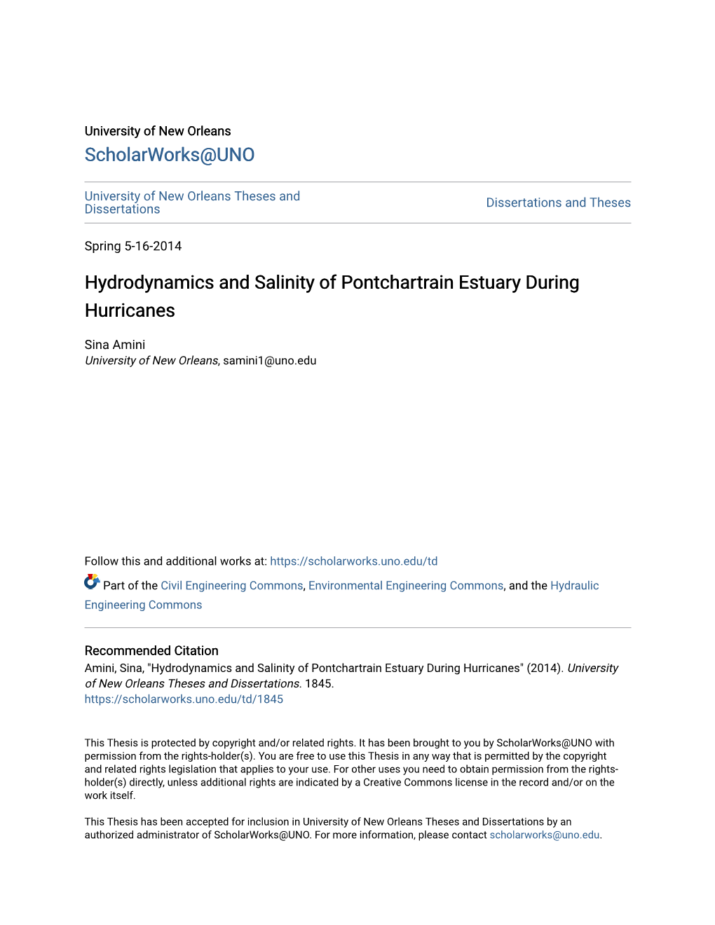 Hydrodynamics and Salinity of Pontchartrain Estuary During Hurricanes