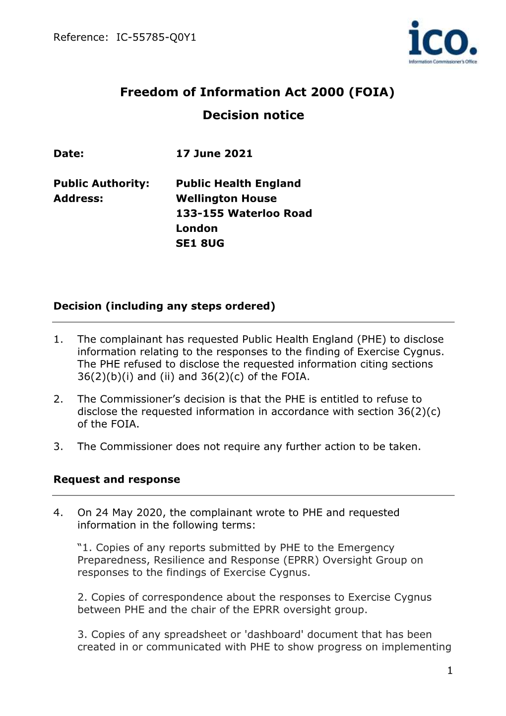 Freedom of Information Act 2000 (FOIA) Decision Notice