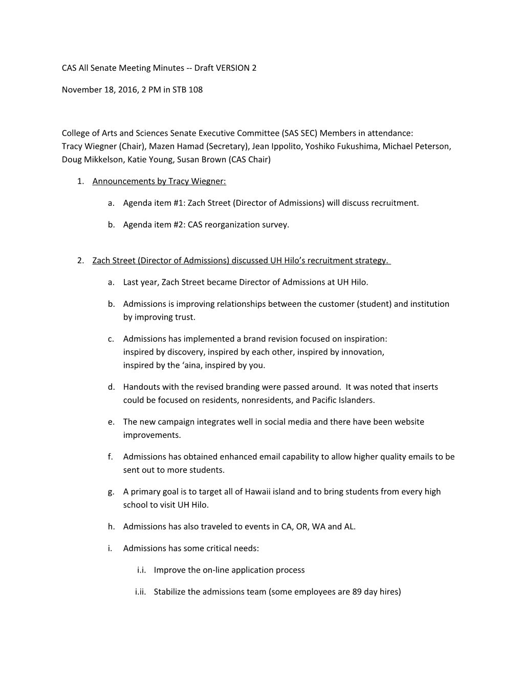 CAS All Senate Meeting Minutes Draft VERSION 2