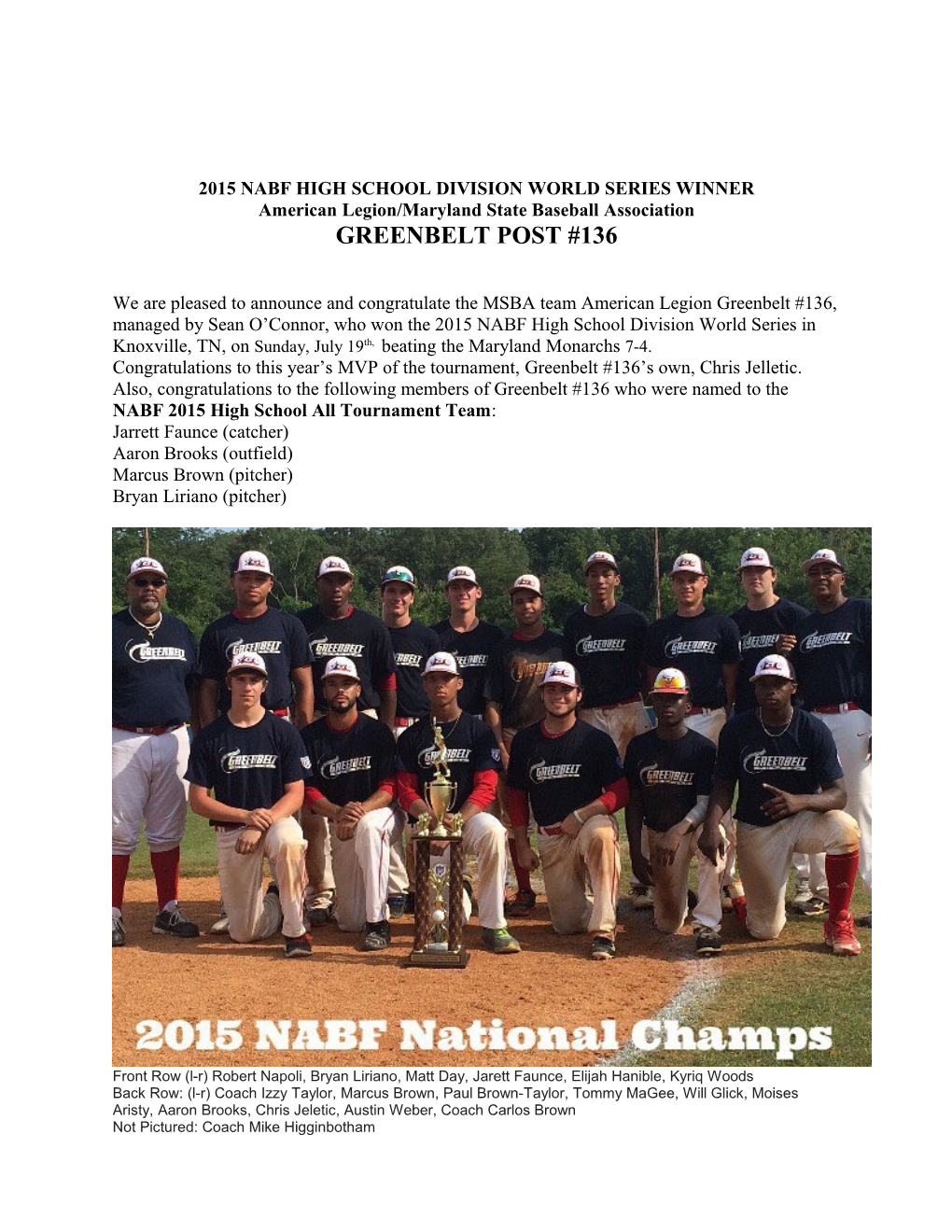 2015 High School World Series Winner