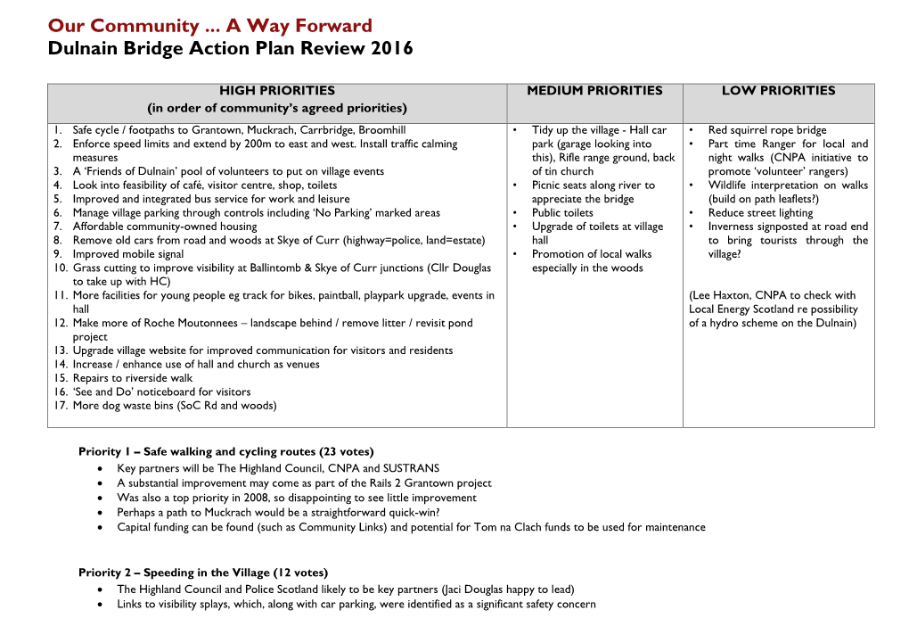 Our Community ... a Way Forward Dulnain Bridge Action Plan Review 2016