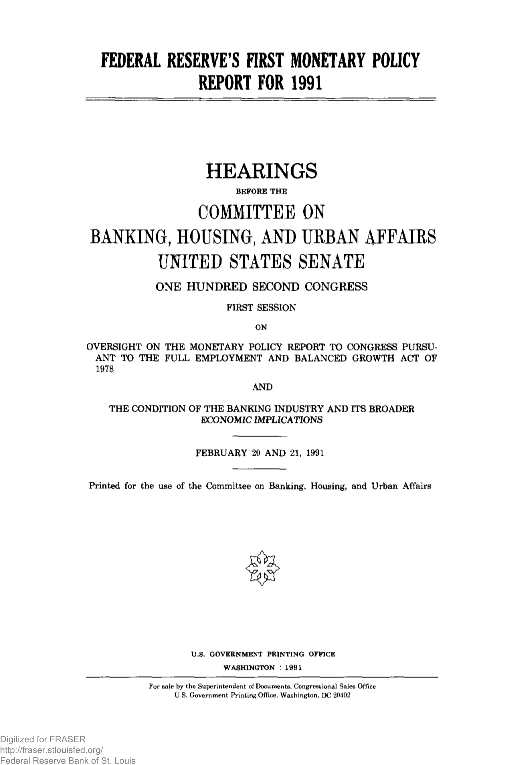 Federal Reserve's First Monetary Policy Report, Hearing Before The