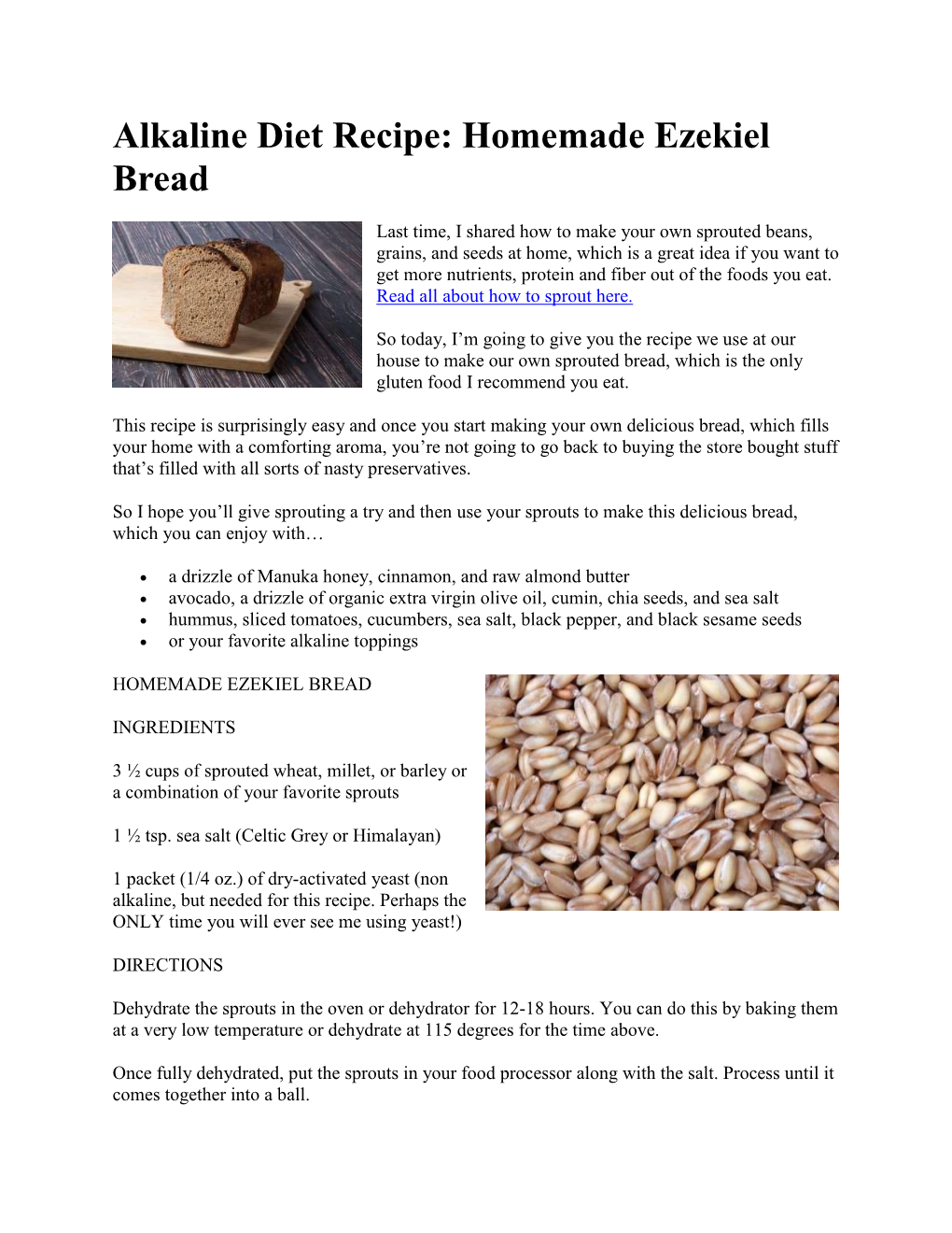 Alkaline Diet Recipe: Homemade Ezekiel Bread