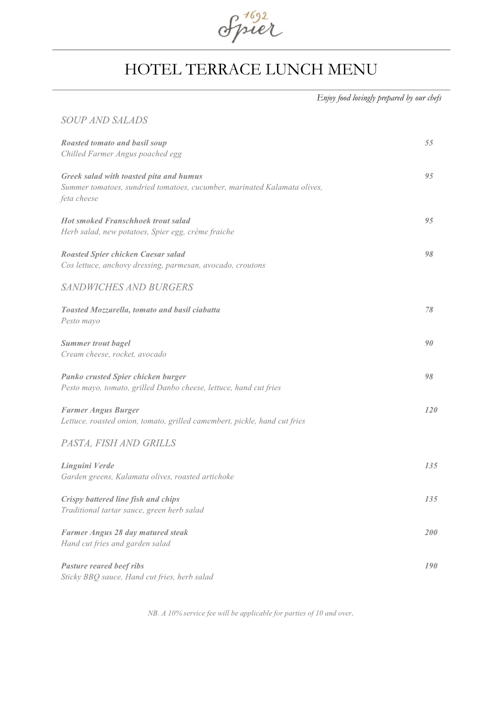 Hotel Terrace Lunch Menu