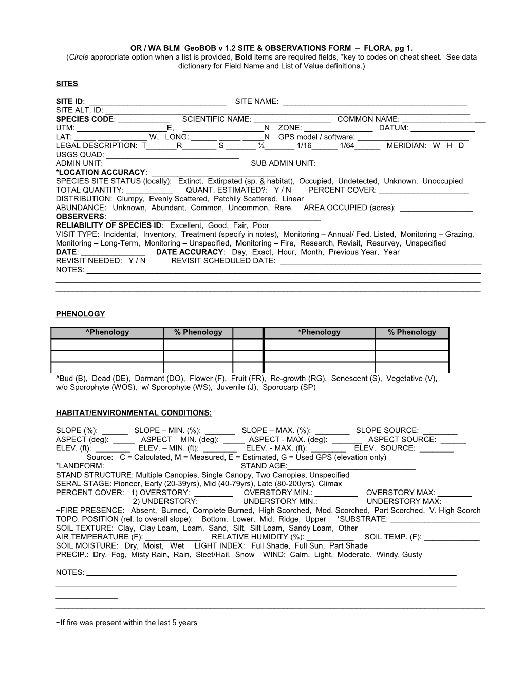 Geobob Observation Form - Flora