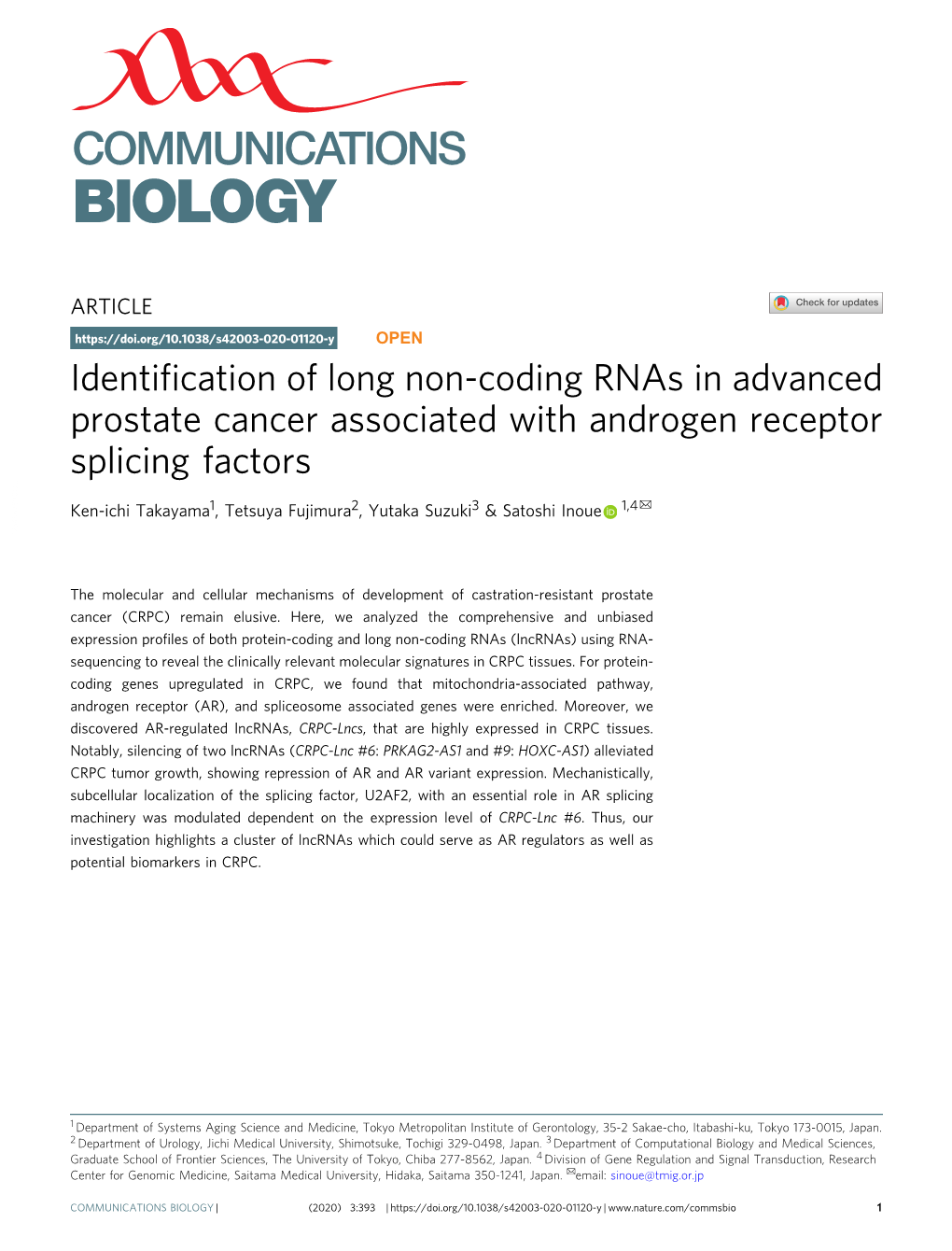 Identification of Long Non-Coding Rnas in Advanced Prostate Cancer