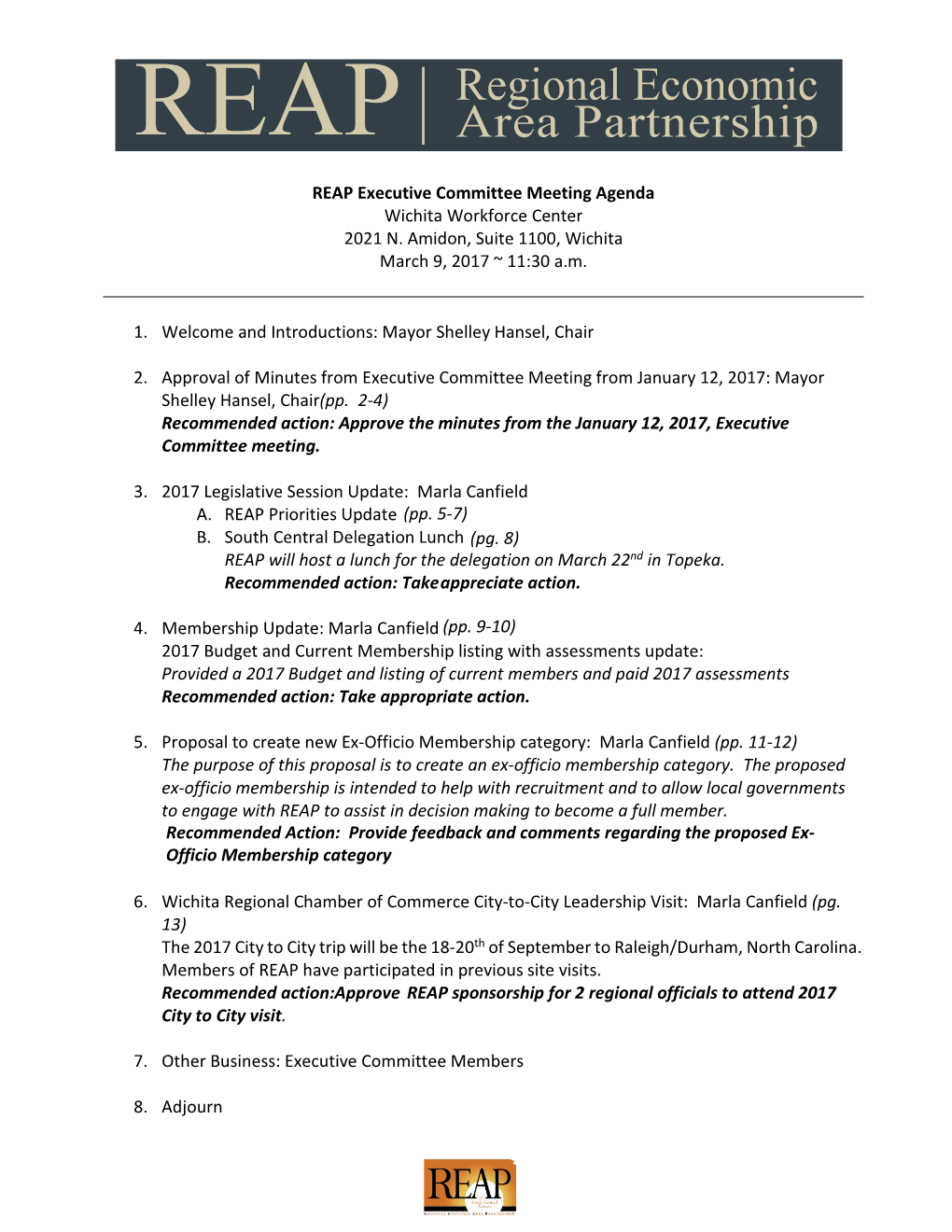 03.09.17 REAP Executive Committee Agenda Packet