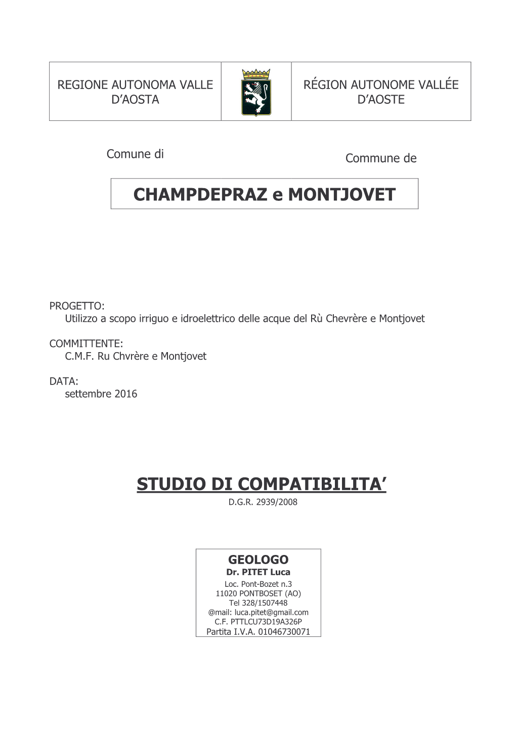 CHAMPDEPRAZ E MONTJOVET STUDIO DI COMPATIBILITA'