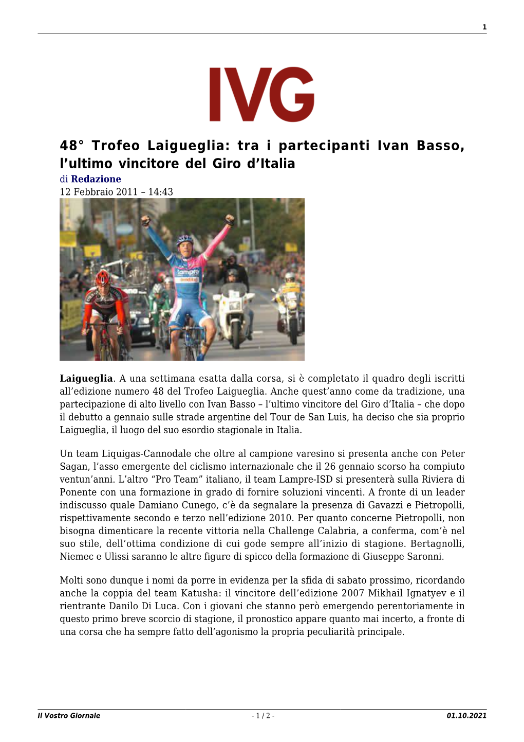 Il Vostro Giornale - 1 / 2 - 01.10.2021 2