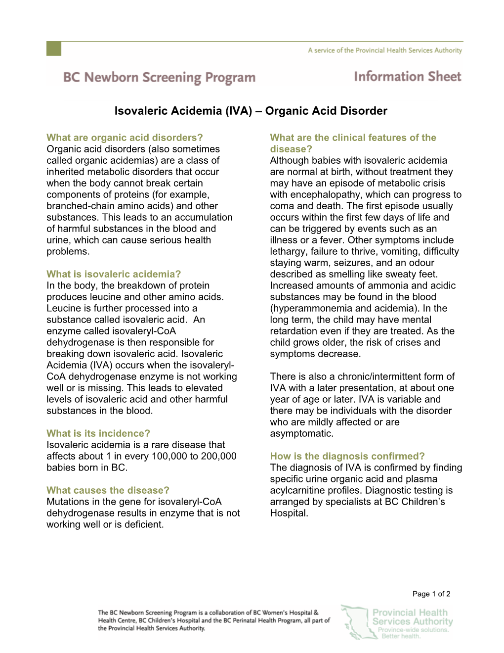 Isovaleric Acidemia (IVA) – Organic Acid Disorder