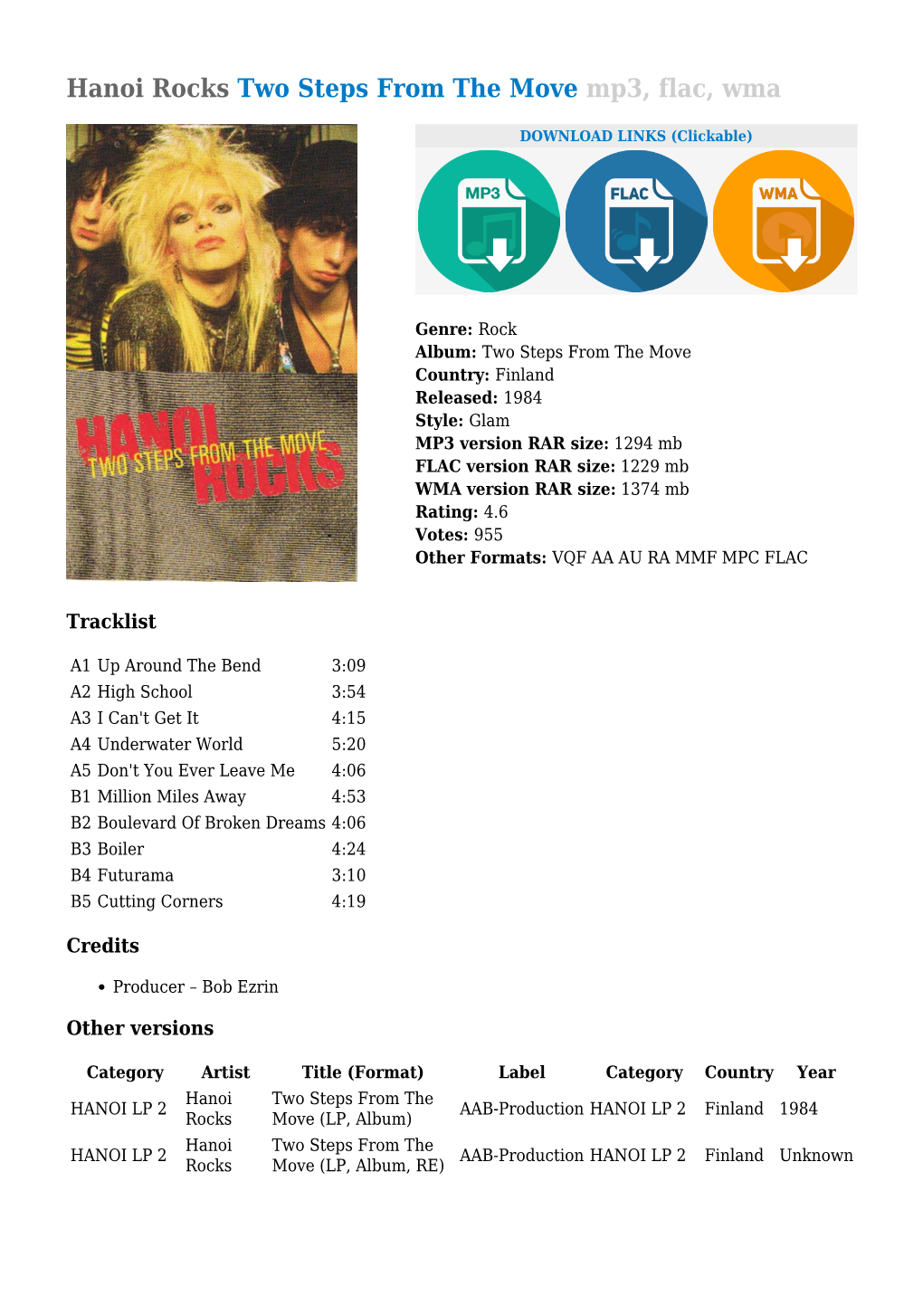 Hanoi Rocks Two Steps from the Move Mp3, Flac, Wma