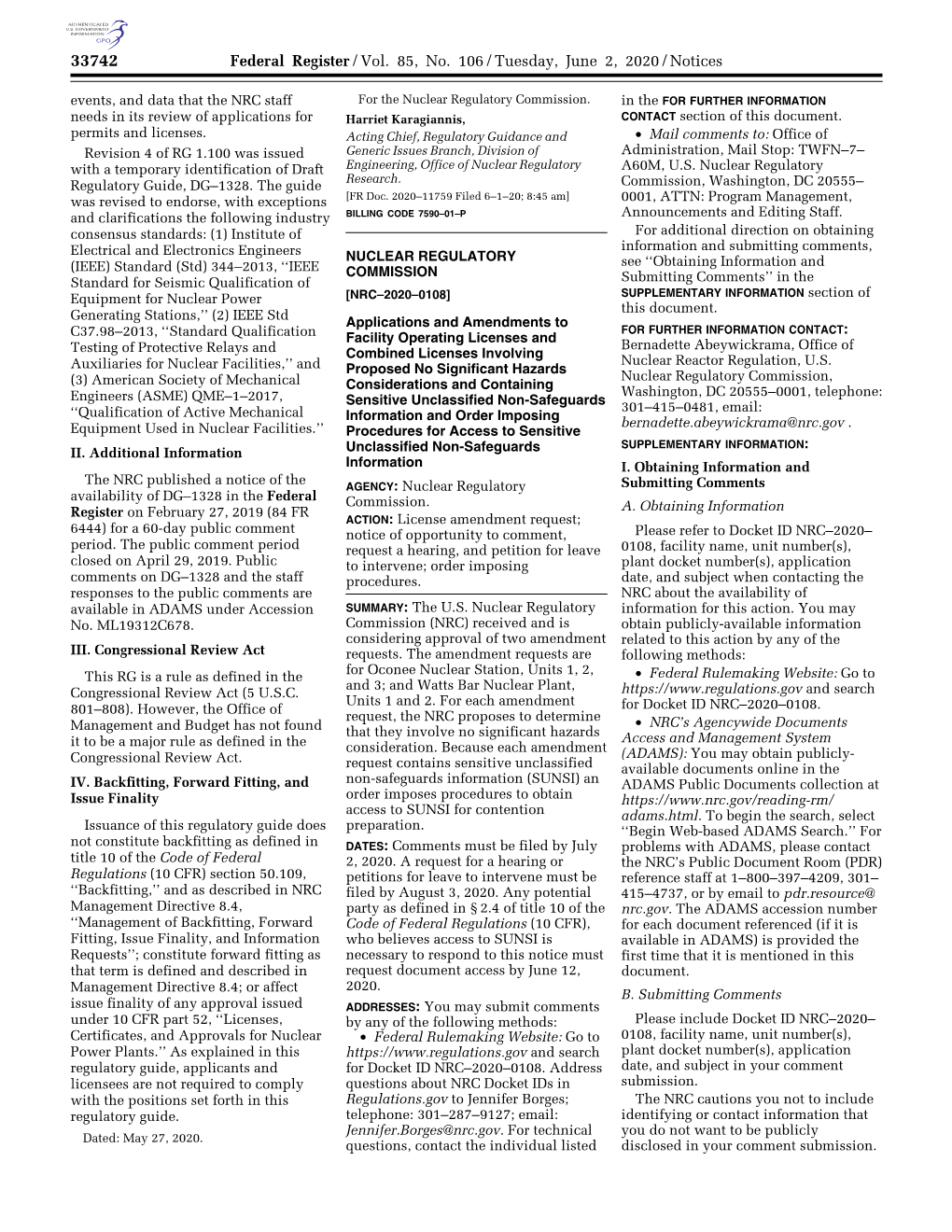 Federal Register/Vol. 85, No. 106/Tuesday, June 2, 2020/Notices