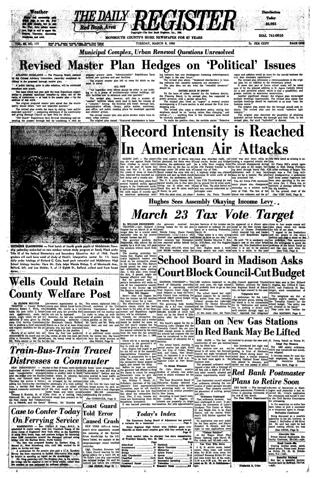 Tax Vote by WILLIAM HENDERSON the Governor Received Two Best Features of the Income Tax, He Appeared at a Dinner Spon- Three Or Four Weeks Events Will TRENTON-Gov