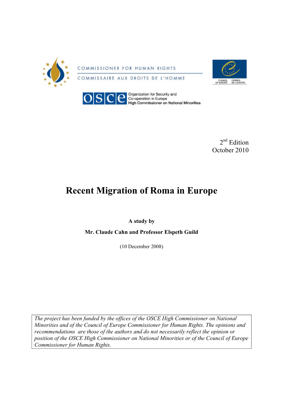 Recent Migration of Roma in Europe