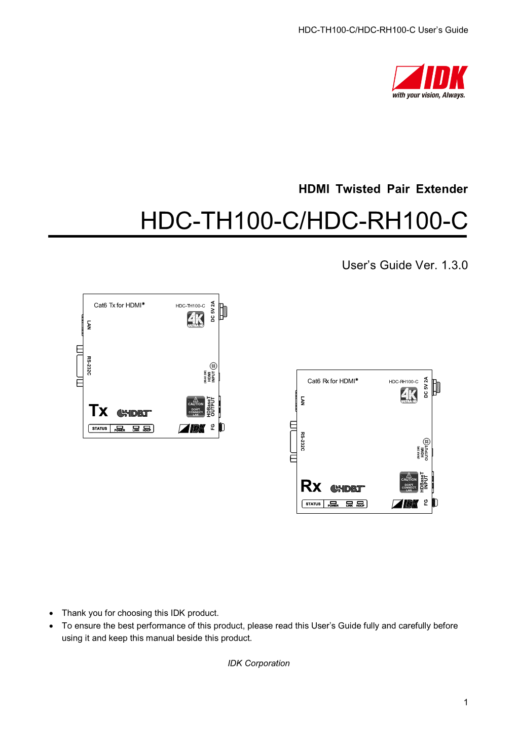 HDC-TH100-C/HDC-RH100-C User’S Guide